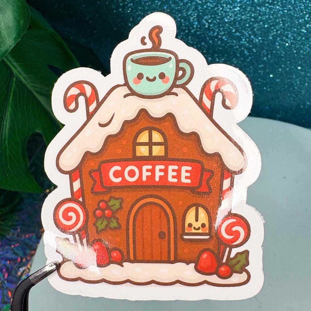 Coffee Shop Gingerbread House Vinyl Sticker