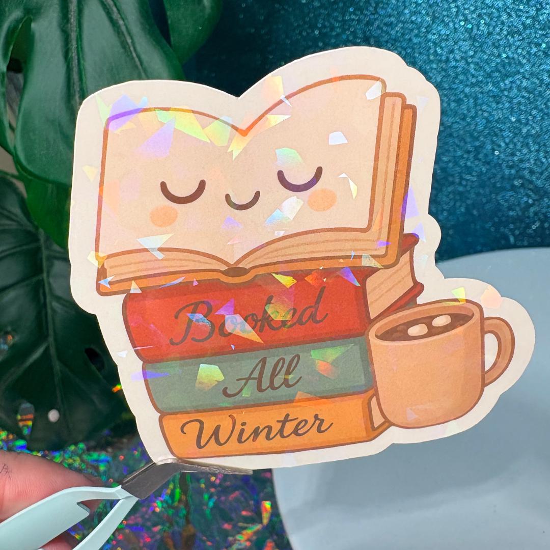 Booked All Winter Holographic Book Stack Vinyl Sticker
