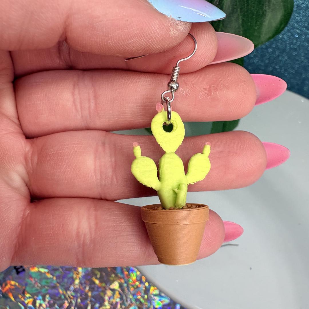 Opalite Rock & Cactus Dangle Earrings – Handmade Earrings with Mini Rock Cactus Charm | Bold Statement Jewelry