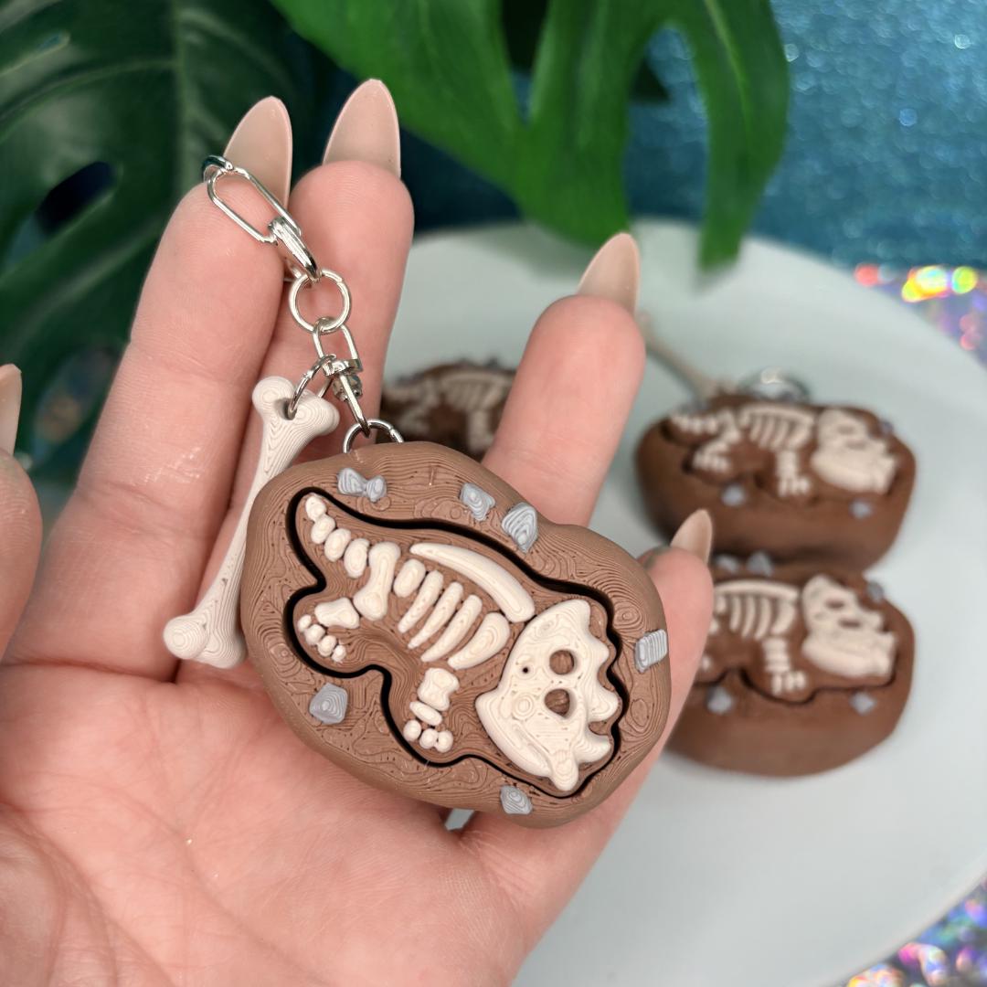 Dino Fossil Fidget Clicker Keychain