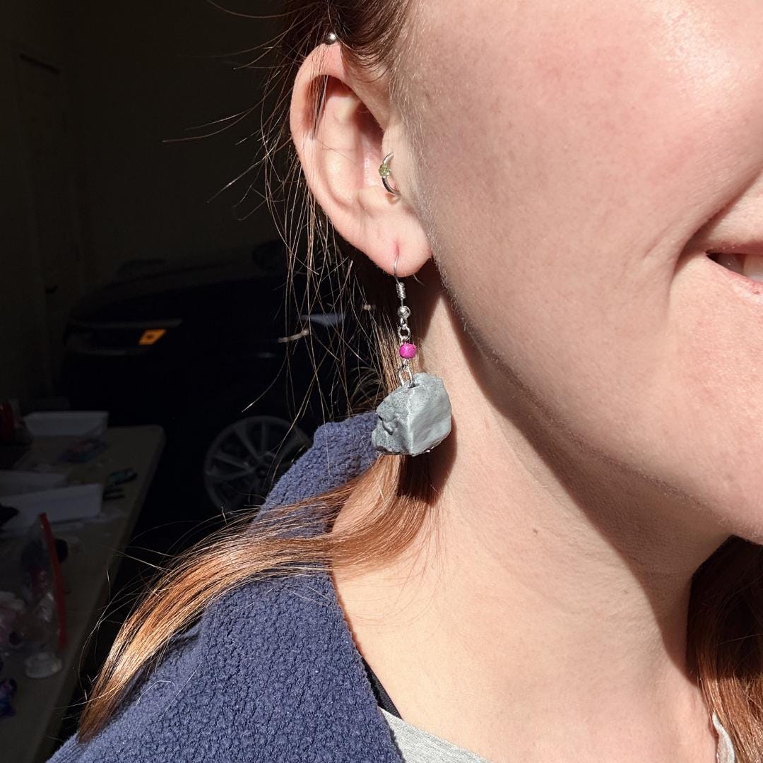 Opalite Rock & Cactus Dangle Earrings – Handmade Earrings with Mini Rock Cactus Charm | Bold Statement Jewelry