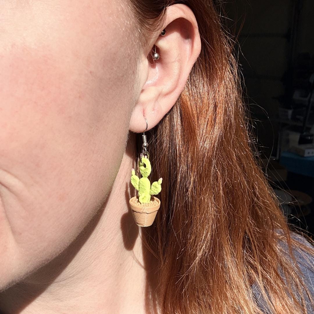 Opalite Rock & Cactus Dangle Earrings – Handmade Earrings with Mini Rock Cactus Charm | Bold Statement Jewelry
