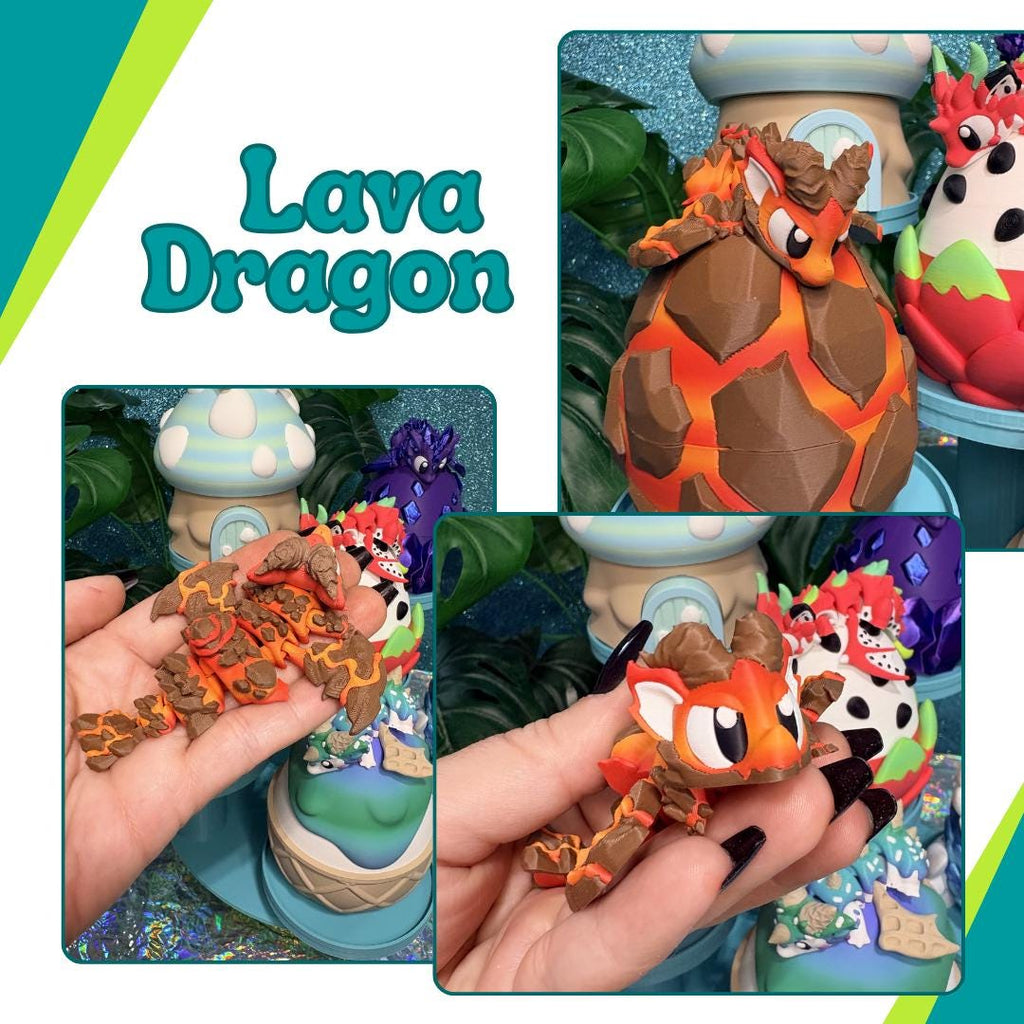 Lava Dragon Egg Fidget Toy | Articulated Mini Dragon in Egg | Fire Dragon Desk Pet | 3D Printed Fantasy Gift | Sensory Fidget