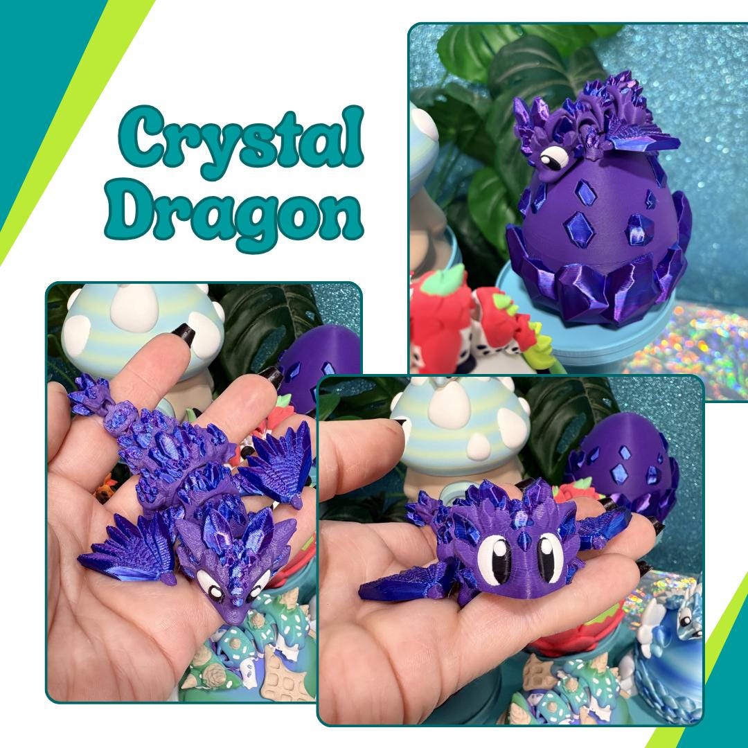 Crystal Dragon Egg Fidget Toy | Articulated Mini Crystal Dragon in Egg | 3D Printed Desk Pet | Fantasy Dragon Gift | Sensory Fidget