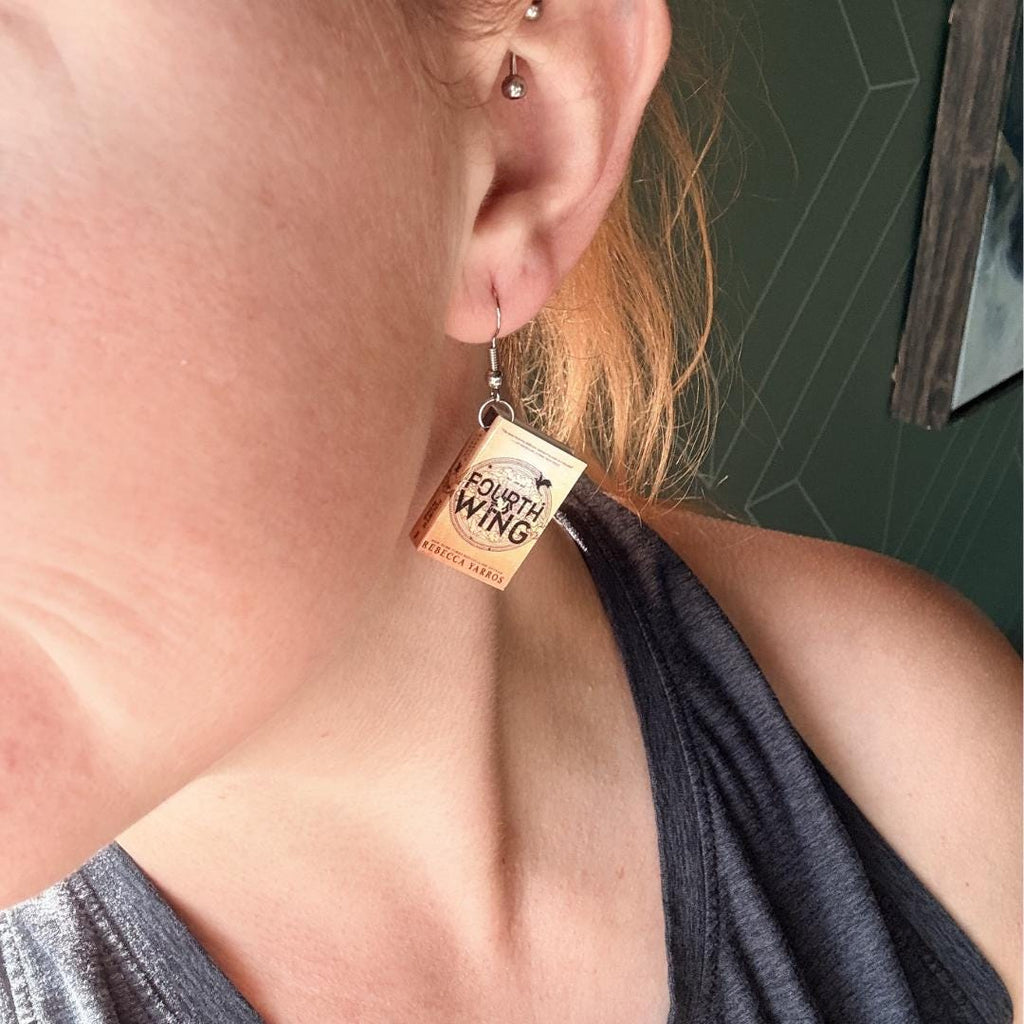 Romantasy Fourth Wing Book Earrings | Mini Fantasy Book Dangle Earrings | Dragon Rider Inspired Jewelry | Book Lover Gift | Reader Earrings