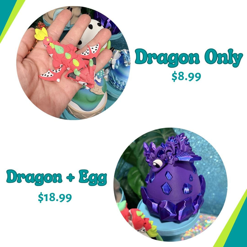 Dragonfruit Dragon Egg Fidget Toy | Articulated Mini Dragon in Egg | Cute Fantasy Desk Pet | 3D Printed Dragon Gift | Sensory Fidget