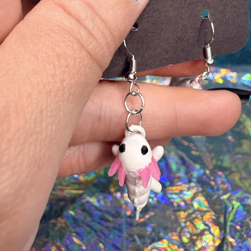 Flexi Axolotl Earrings | Articulated Axolotl Dangle Earring | Cute Kawaii Amphibian Jewelry | Pink Gill Axolotl Gift | Animal Lover Earrings