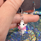 Flexi Axolotl Earrings | Articulated Axolotl Dangle Earring | Cute Kawaii Amphibian Jewelry | Pink Gill Axolotl Gift | Animal Lover Earrings