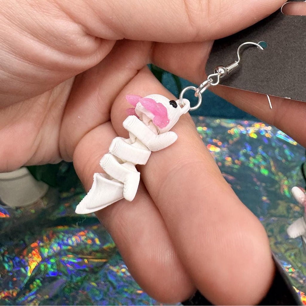 Flexi Axolotl Earrings | Articulated Axolotl Dangle Earring | Cute Kawaii Amphibian Jewelry | Pink Gill Axolotl Gift | Animal Lover Earrings