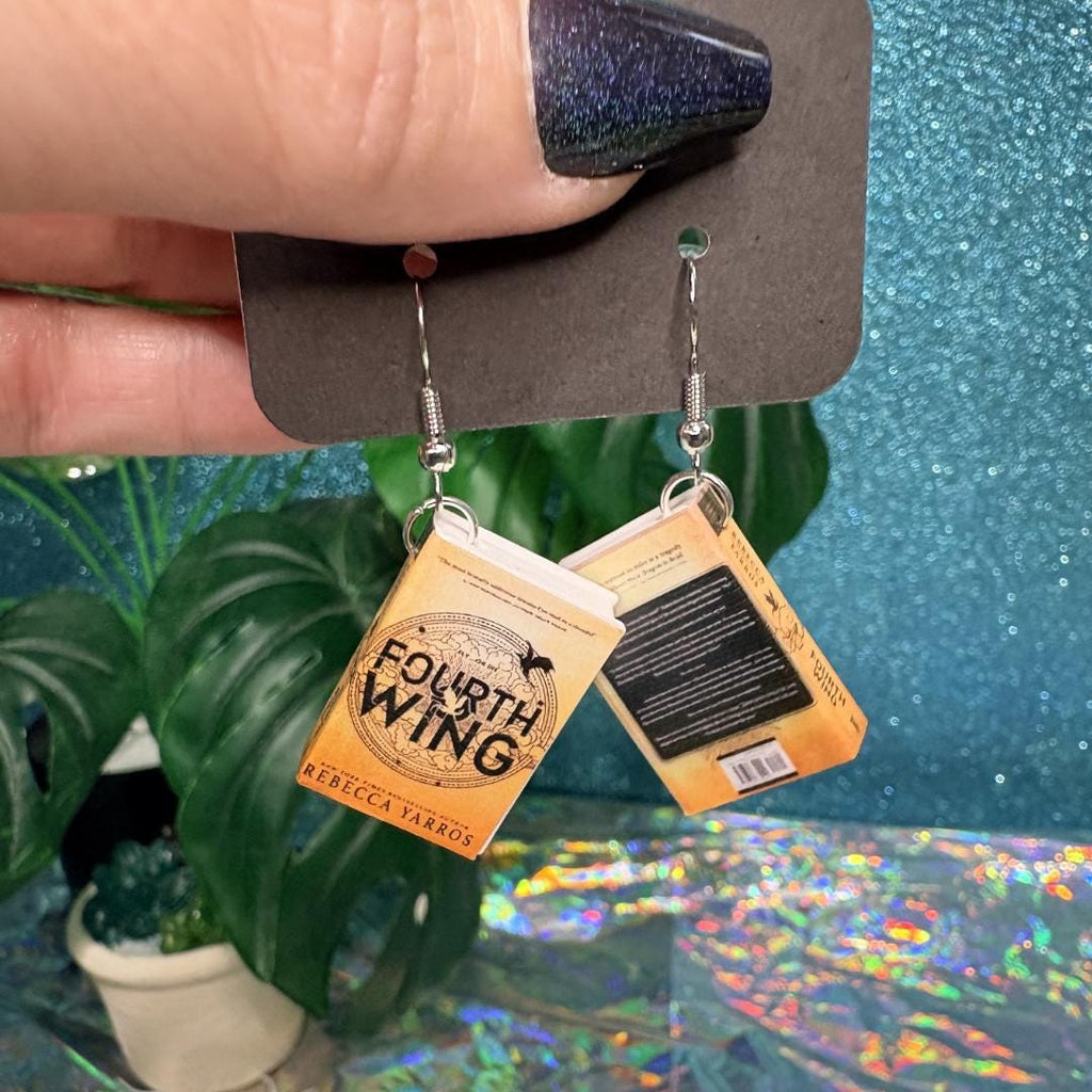 Romantasy Fourth Wing Book Earrings | Mini Fantasy Book Dangle Earrings | Dragon Rider Inspired Jewelry | Book Lover Gift | Reader Earrings