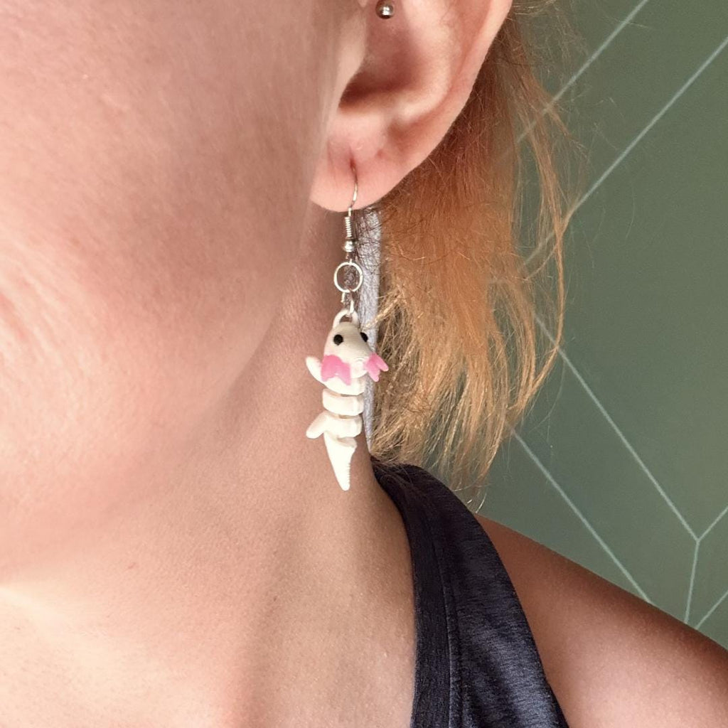Flexi Axolotl Earrings | Articulated Axolotl Dangle Earring | Cute Kawaii Amphibian Jewelry | Pink Gill Axolotl Gift | Animal Lover Earrings