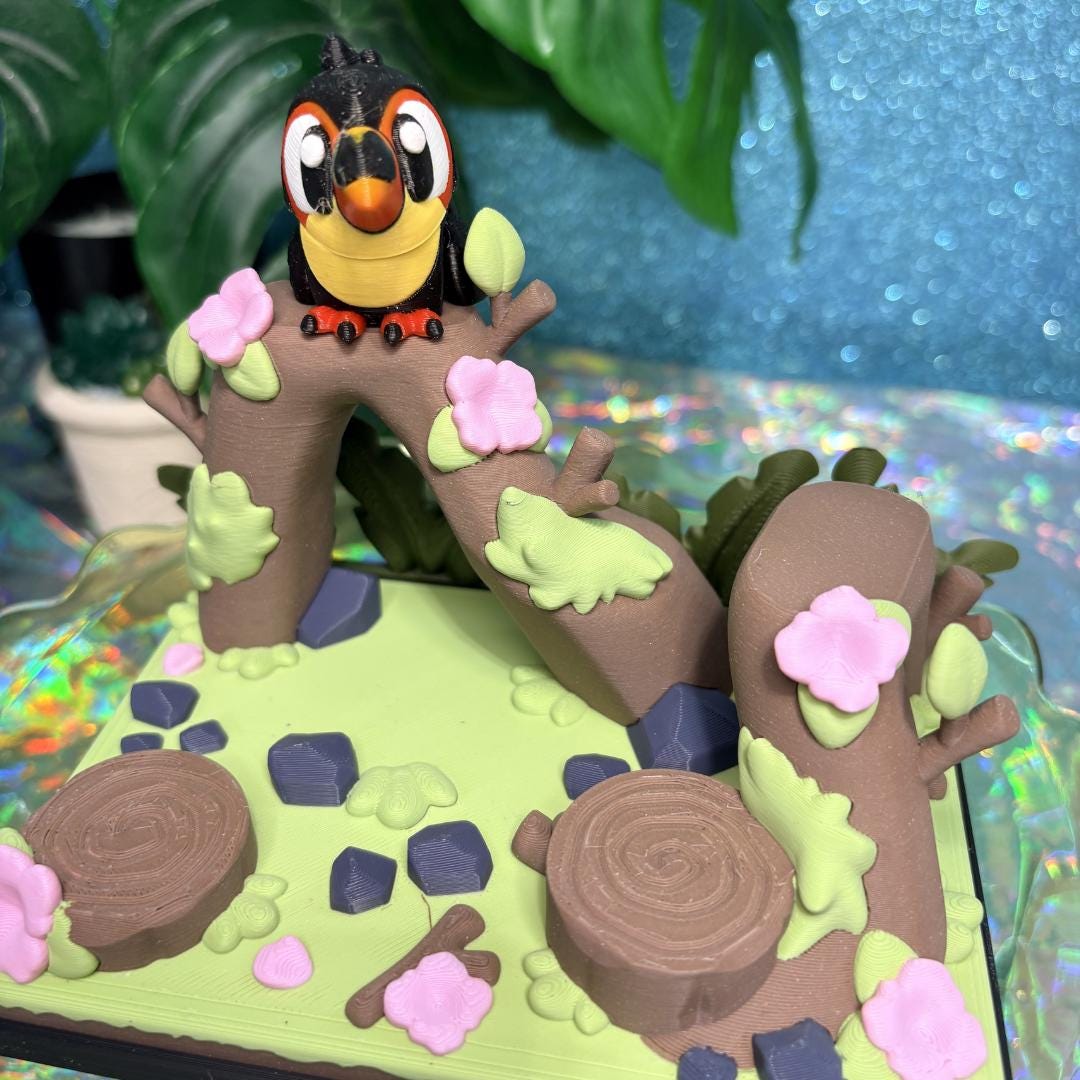 Toucan Jungle Playset | Mini Rainforest Habitat for Flexi Animals | Cute Desk Pet Display | Tropical Bird Play Area | 3D Printed Jungle