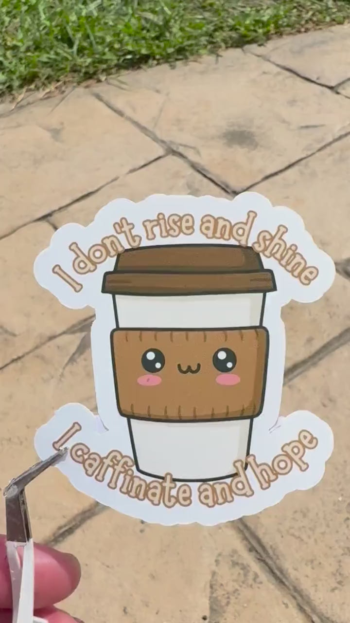 I Dont Rise And Shine I Caffeinate And Hope Vinyl Sticker: Coffee Humor, Funny Sticker, Laptop Decal, Water Bottle Sticker,  Mom Humor