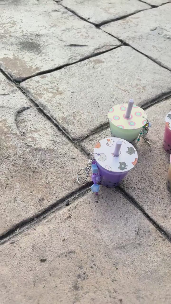 Kawaii Boba Keychain – Miniature Bubble Tea Cup | Cute Resin Charm with Straw, Beads & Sparkle
